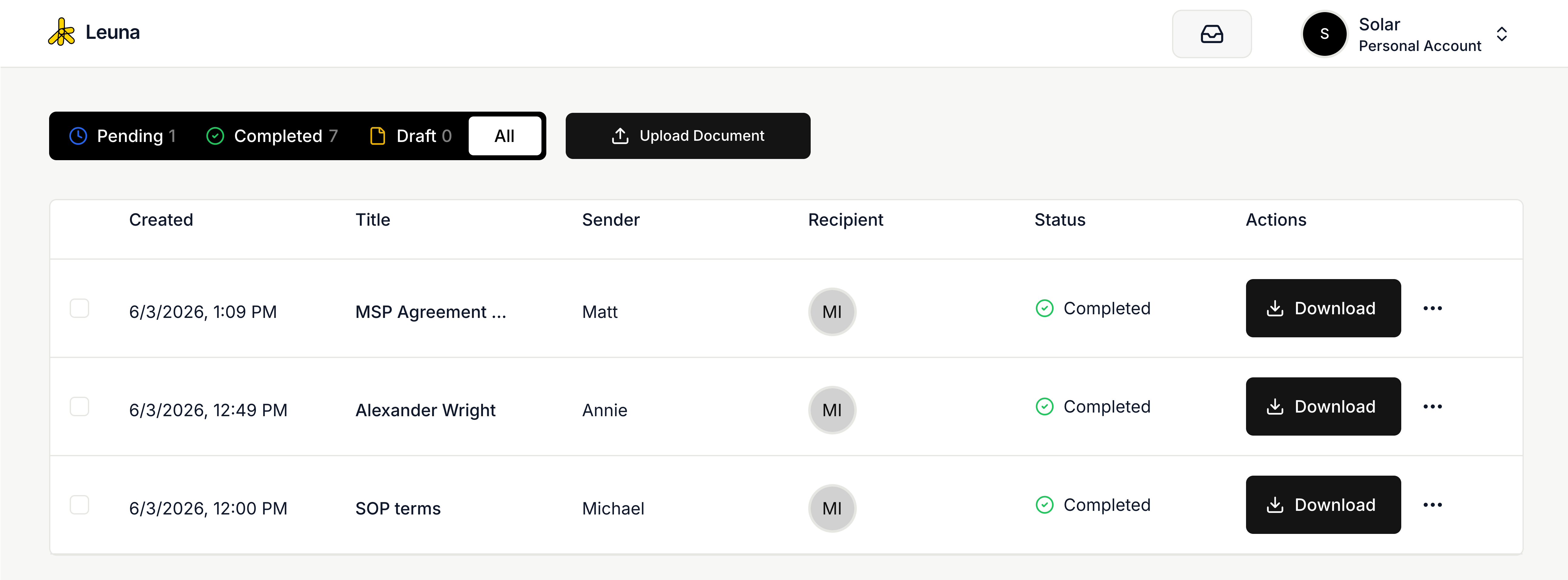 Leuna document signing dashboard